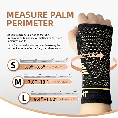 Copper Wrist Compression Sleeves (1 Pair) for Carpal Tunnel and Pain Relief Treatment,Wrist Support for Arthritis, Tendonitis, Sprains, Workout Breathable and Sweat-Absorbing carpal tunnel wrist brace for Women and Men (S)
