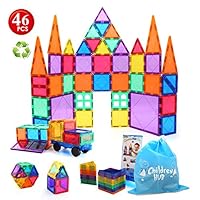 Children Hub 46pcs Magnetic Tiles Set - Educational 3D Magnet Building Blocks - Building Construction Toys for Kids - Upgraded Version with Strong Magnets - Creativity, Imagination, Inspiration