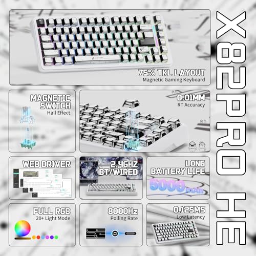 ATTACK SHARK X82PRO HE 75% Wireless Gaming Keyboard with Quick Trigger, Hall Effect Magnetic Switch Keyboard with Adjustable Actuation RT 0.01 mm, 8 KHz, Hot-Swap, RGB, Gamer (Comic)