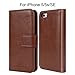 SHANSHUI Wallet Case Compatible with iPhone 5, 5S, SE (2016), Magnetic Detachable 2-in-1 PU Leather Case with 3 RFID Card Holders 1 Cash Pocket with Back Cover - Brown