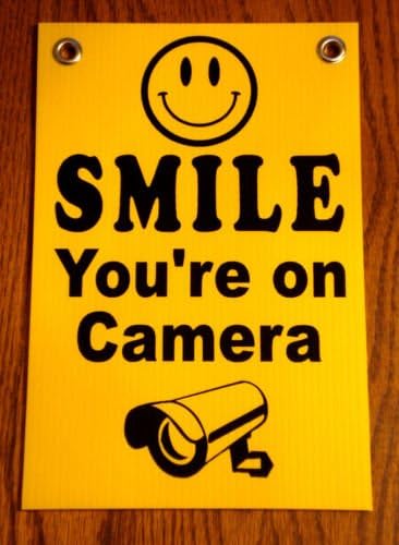 VINBOX SMILE YOU'RE ON CAMERA SIGN 8'',x12'', NEW with Grommets Security Surveillance