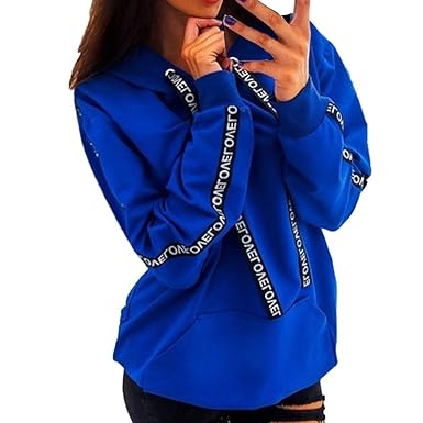 Sweatshirts für Damen, Kapuzenpullover Frauen Einfarbig Gestreift Langarm mit Kapuze Pullover Tops Shirt Lose Bekleidung Lang