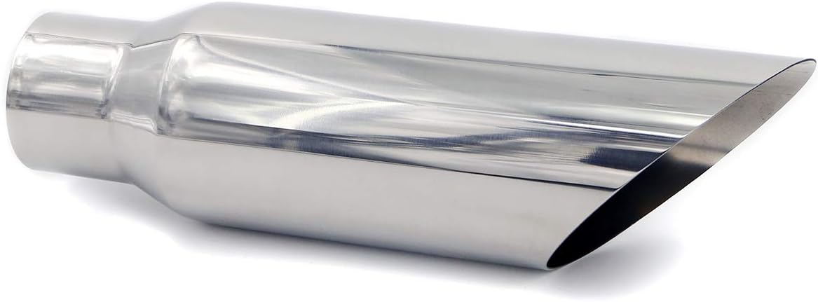 Stainless Steel Angle Cut Exhaust Tip - 2.25" Inlet, 3.5" Outlet, 12" Long, Polished Finish