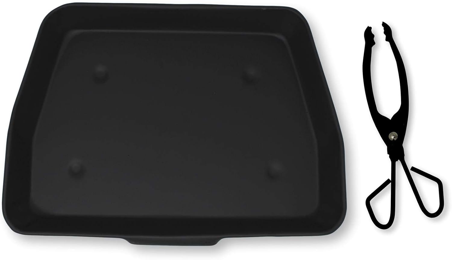 Black Metal Ash Pan - 33cm Wide (13") with Lightweight Coal and Log Tongs