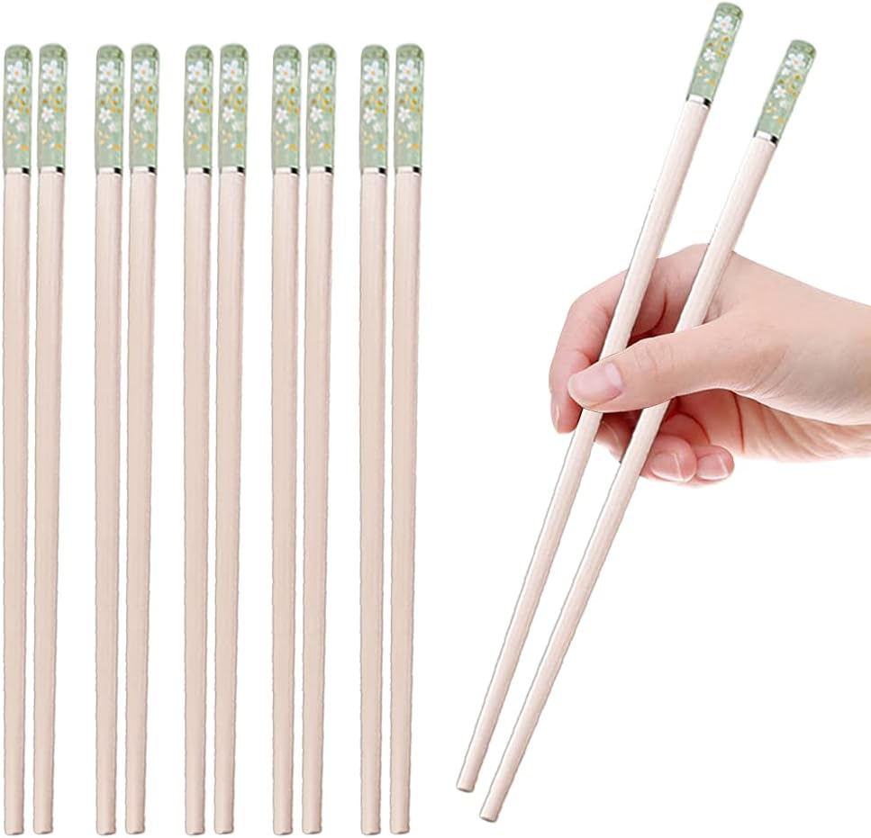 5 Pairs Reusable Chopsticks, Fiberglass Alloy Chopsticks Gift Set w/ Japanese Style, Dishwasher Safe & BPA Free Chopsticks for Asian Food, Light Pink / Light Green