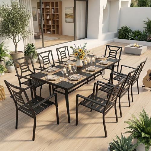 VOYSIGN 9 Piece Outdoor Patio Dining Sets, 77" Rectangular Metal Dining Table w…