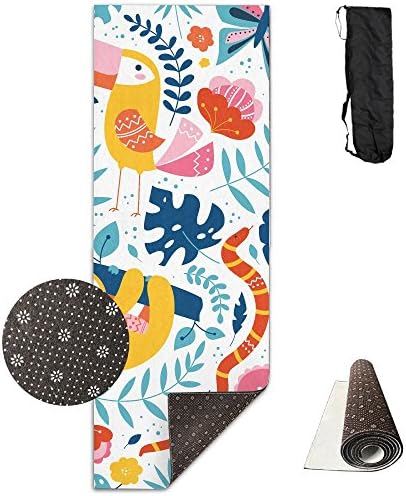 Unisex Tropical Pattern Toucan Sloth Snake Butterfly Unique Pattern Print Yoga Mats With Carrying Bag