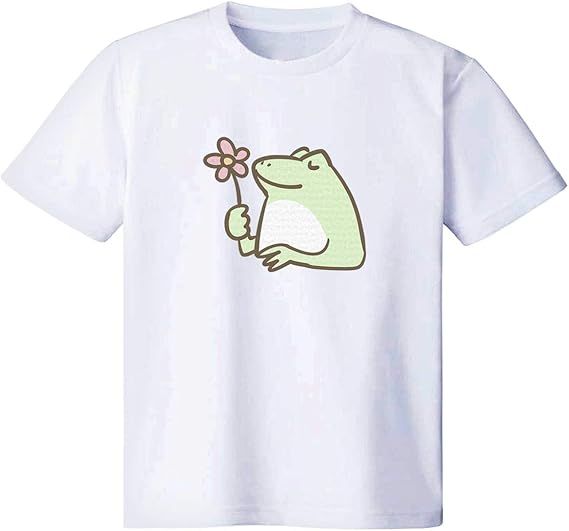 Amazon お花を持ったカエル Tシャツ 半袖 白 黒 ダサい かわいい カッコイイ シュール 面白い じょーく おもしろ ゆるい プレゼント Tシャツ カットソー 通販