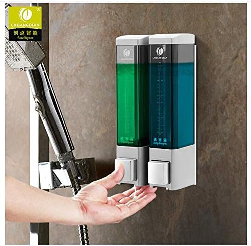 HEHEN CHUANGDIAN Wall Mounted Manual Soap Dispenser Double Liquid Shampoo Shower Gel Dispenser/Silver 180ml×2