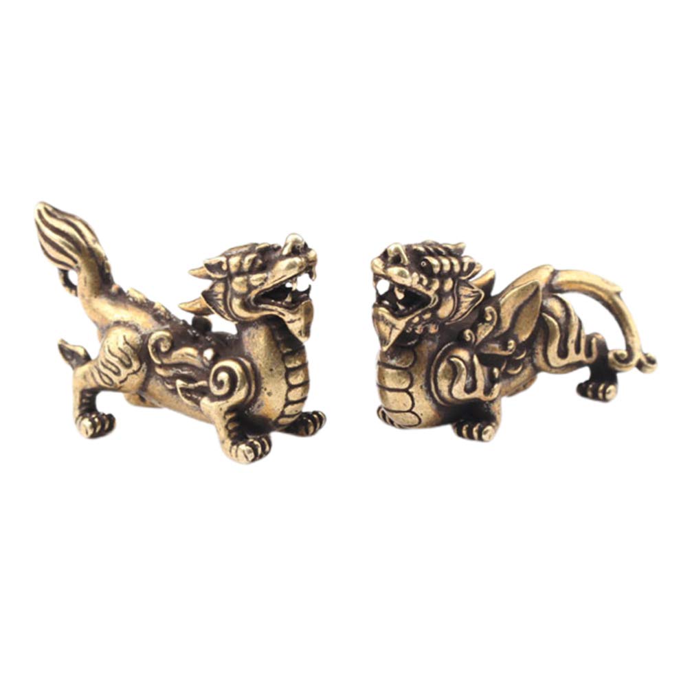 Garneck 2PCS Chinese Figures Decor Animal Figures Decorative Iron Sculpture Statue Brass Pi Xiu Kylin Decorations for Home Office Tradition Oriental Mythology Desktop Decoration