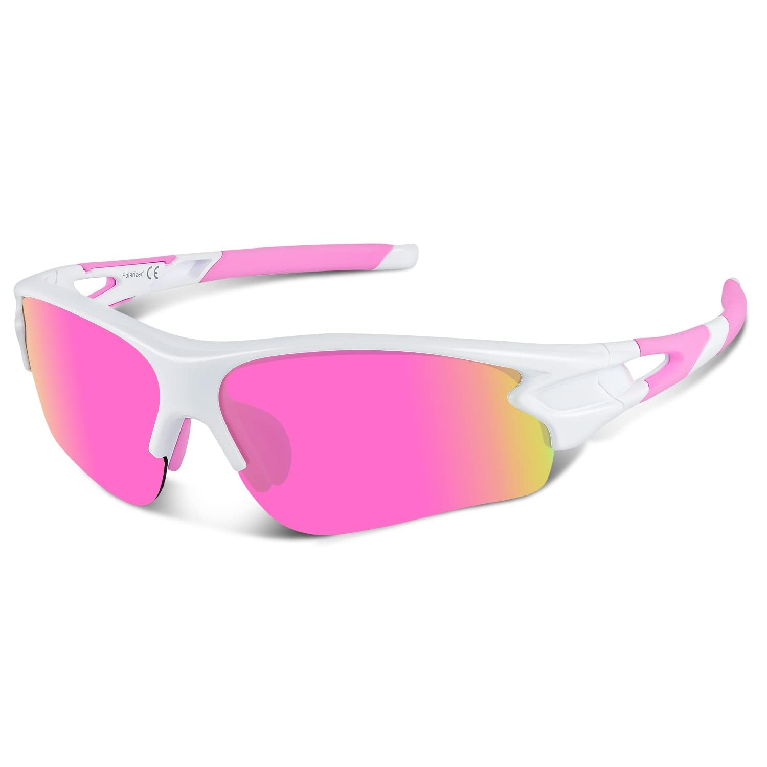 BEACOOL Polarized Sports Sunglasses for Men Women Youth Running Cycling Hiking Baseball Golf Fishing Driving Motorcycle TAC Glasses UV400 Protection,White Pink