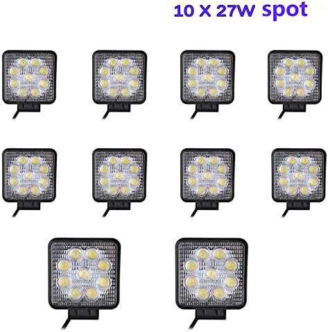 Turbo 10Pcs 27W Square Spot Beam Led Work Light Waterproof Ip67 For Off-Road Suv Boat 4X4 Jeep Lamp 4Wd