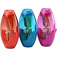 Bostitch Office Twist-N-Sharp Manual Pencil Sharpener, Double Hole, 3-Pack, Blue, Orange, Pink, (PS2-ASST-3PK)