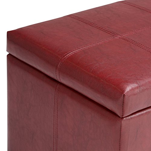 Simpli Home AXCOT-223-RRD Dover 36 inch Wide Contemporary Rectangle Storage Ottoman Bench in Radicchio Red Faux Leather - Thumbnail 4