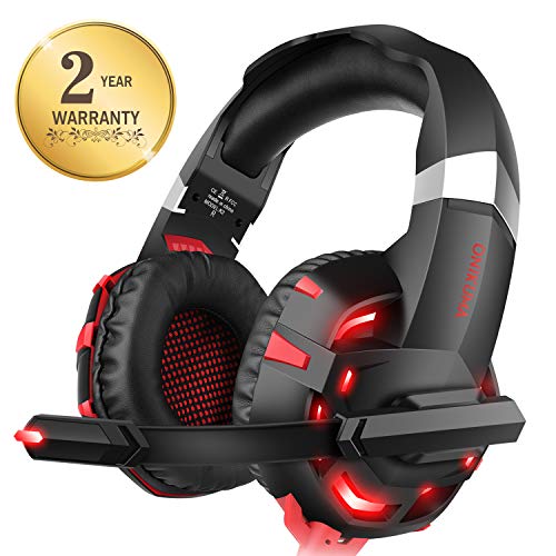 Xbox one Headset for PS4, Willnorn K2 Gaming Headset with Mic Noise Cancelling Over Ear Headphones for PC, Controller, Laptop, LED Light, Stereo Sound with Bass (Red)