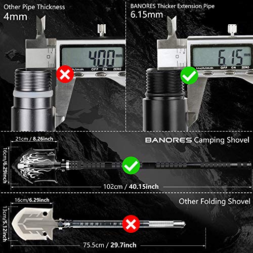 BANORES Camping Shovel 40.15inch Survival Shovel High Carbon Stainless