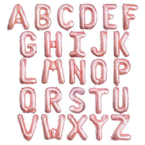 Wellin 16" Rose Gold Foil Mylar Letter Balloons A-Z 26pcs Mega Pack, Helium Aluminum Hanging Foil Film Alphabet Letter (A-Z, Rose Gold)