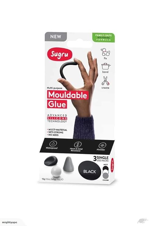 Sugru formbarer Kleber, familiensicher, hautfreundliche Formel, Schwarz, Weiß und Grau, 3 Stück