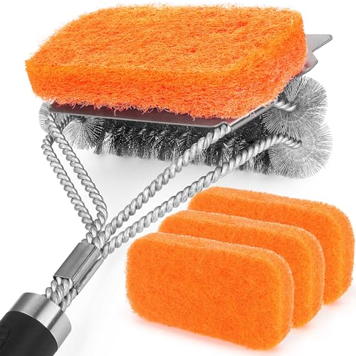 GRILLART Grill Brush Bristle Free & Wire Combined BBQ Brush - Dual-Purpose Grill Brush with Replaceable Pad - 17