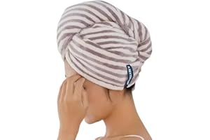 Microfiber Quick-Dry Hair Wrap Polyester Blend, Modern Striped Turban, Soft Absorbent, Low Lint Cap for Shower Spa Gym Travel