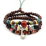 November's Chopin (TM) Charm Metal Pendant Wood Beads Leather Adjustable Wrap Bracelet