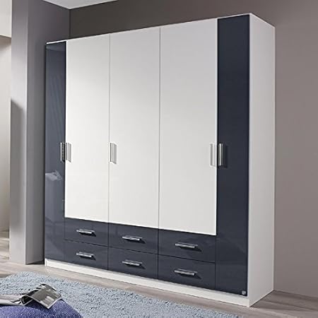 Wardrobe High Gloss White Grey B 181 Cm Revolving Door Cabinet
