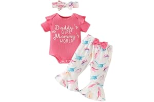 Kislio Newborn Baby Girl Clothes Infant Baby Ruffle Romper Floral Bell Bottoms Pants Headband Toddler Girl Outfits Set