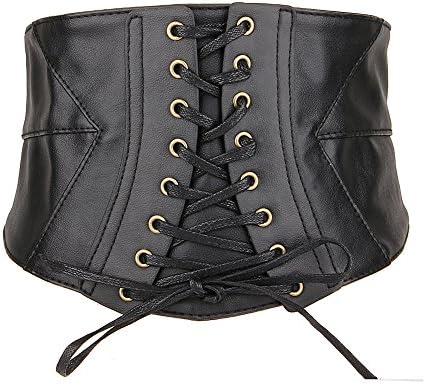 Aecibzo Womens PU Leather Belt Elastic Wide Band Waspie Cincher Corset Wasit Belt (XXL/Fit waist 39"- 43", Black)
