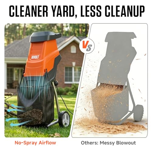 AIVOLT Electric Wood Chipper Shredder 15-Amp, 1.8" Cutting Capacity with 12 Gal Anti-Blowout Collection Bag, 2 Extra SK5 Blades, 18:1 Mulching Ratio for Yard Waste, Composting & Garden Cleanup