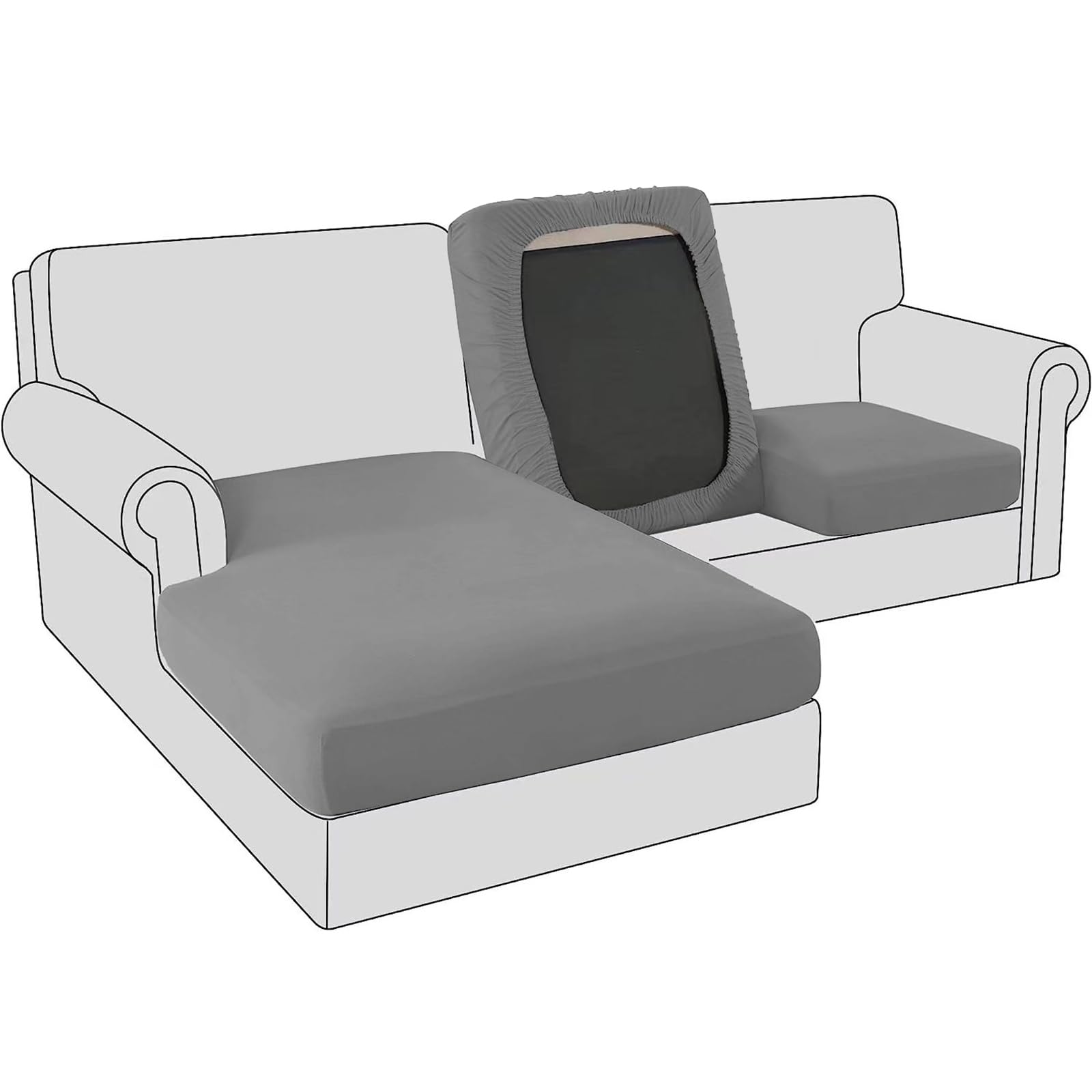 BXFUL Sofa Seat Cushion Covers, Stretch Velvet Sofa Cushion Slipcovers, Couch Cushion Covers Replacement for Individual Cushion with Elastic Fabric (Large 3-Seater,Dark Gray) — image 1