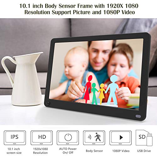 Kenuo Digital Picture Frame 10.1 Inch Motion Sensor Include 32GB Card 1920x1080 IPS Screen