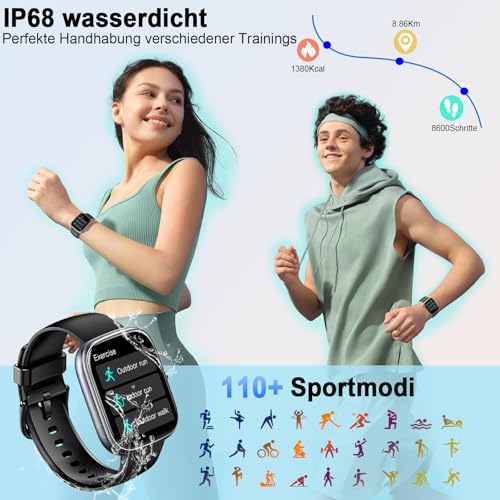 Motast Reloj Inteligente Hombre,1.91" HD Smartwatch con Llamadas, 110+Modos Deportivo Smart Watch, Podómetro/Pulsómetro/SpO2/Monitor de Sueño, IP68 Impermeable Pulsera Actividad para Android iOS