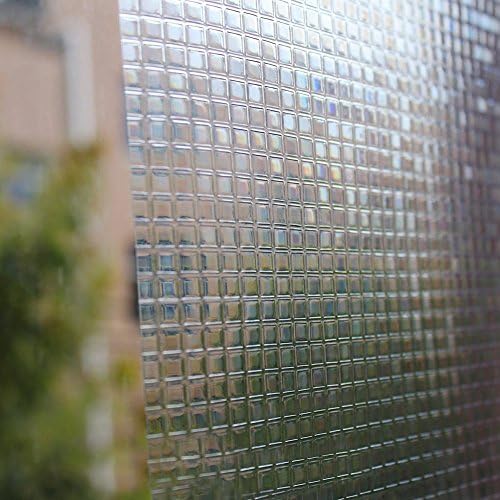 Amposei Non-Adhesive Windows Film Designer Home Kitchen Glass Decor 3D Mini Square 17.7-by-78.7-inches