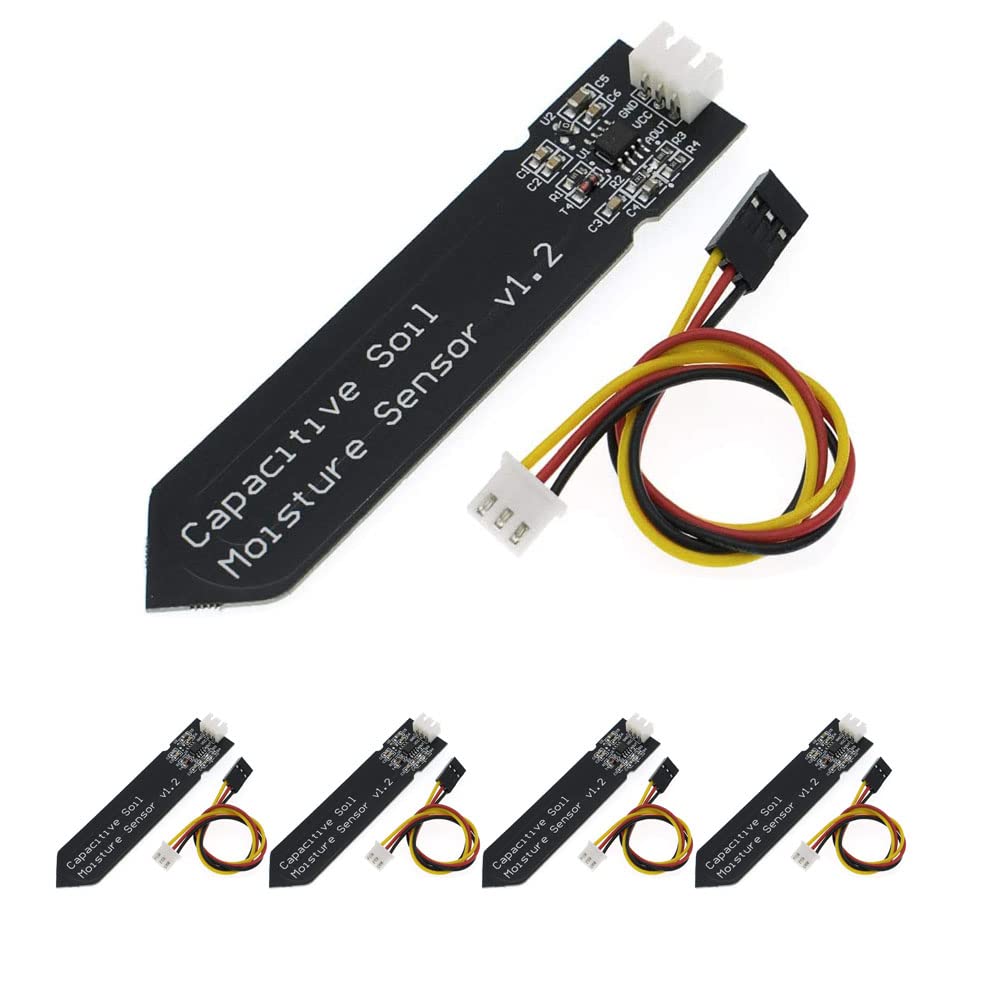 Fasizi 5pcs Capacitive Soil Moisture Sensor Corrosion Resistant for Arduino Moisture Detection Garden Watering DIY