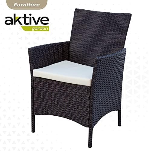 61073 - Conjunto mesa y sillas jardín ratán, Mesa y sillas terraza incluye 4 sillas jardín exterior y 1 mesa exterior 100x75cm, Muebles para jardín y terraza, Multicolor