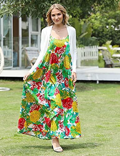 YESNO Summer Dresses for Women Casual Loose Bohemian Floral Dress with Pockets Spaghetti Strap Maxi Dress E75 - Image 5