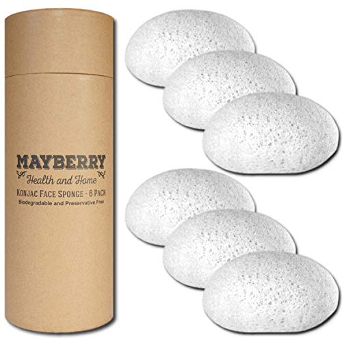 Konjac Facial Sponge (6 Pack) Individually Wrapped Pure (White) Konjac