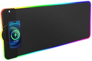 HCMAN Charging RGB Gaming Mouse Pad - Wireless 15W Mousepad LED Extra Large Mouse Mat 80 * 30cm, 10 Light Modes Gaming Room Accessories, Computer Keyboard Mat Fast Charging Desk Mat for Gaming, Black