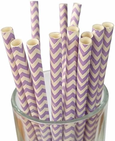 MY PAPER Decorative Paper Straws Gold Pink Blue Grey Red Black Yellow Teal Mint Chevron Pattern 7.75 Inch 25 PCS For Christmas Party (Lilac)