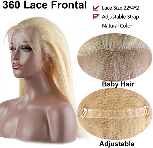 613 Blonde Brazilian Straight Human Hair 360 Lace Frontal Andromeda 100% Hand Tied Pre Plucked 360 Lace Frontal (20Inch)