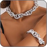 Otxas Chunky Necklace and Bracelets Set Statement Necklace for Women Silver Chunky Necklaces Fashion Punk Necklaces Cuban Chain Hip-hop Jewelry