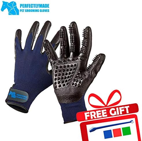 Pet Grooming Gloves - Medium Size Deshedding and Massaging Dogs Cats & Horses - Cleans and Detangles Long & Short Fur - Mess & Hassle Free - For Wet & Dry Massages - Promotes Healthy Skin & Fur