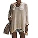 Exlura Women's Casual V Neck Loose Oversized Pullover Sweater High Low Knitted Jumper