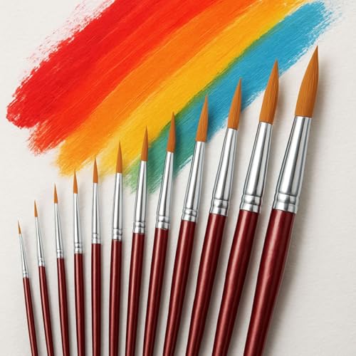 Kit com 12 Píncéis para Pintura Artesanato, Pincel Artisticos Redondos Ponta Fina Tinta óleo Aquarela Acrílico Esmalte Vinil e Tinta Guache Pode ser Usado por Crianças e Adultos Premium