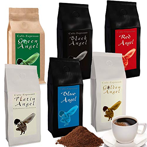 Kaffee Espresso Angel 6 x 1000 g + Probierpaket gratis! Die beliebte Kaffee-Serie - ALLE SECHSE! (gemahlen)