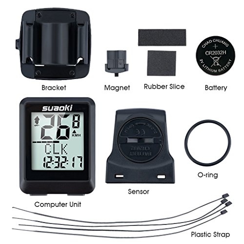 SUAOKI Wireless Bike Computer Bicycle Speedometer Bike Odometer with LCD Backlight, 5 Language Displays, Auto Power On/Off Systems, Multi Function for Cycling