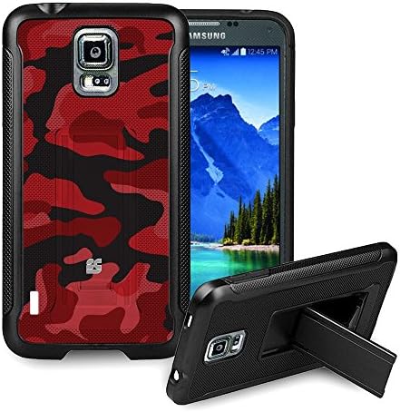 Fxclusive For Samsung Galaxy S5 Sport Case G860P 2014 ReleaseArt Image Design Heavy Duty Rugged Impact Hybrid Hard Shell Case Kickstand Protective Cover - Red Camo Camouflage