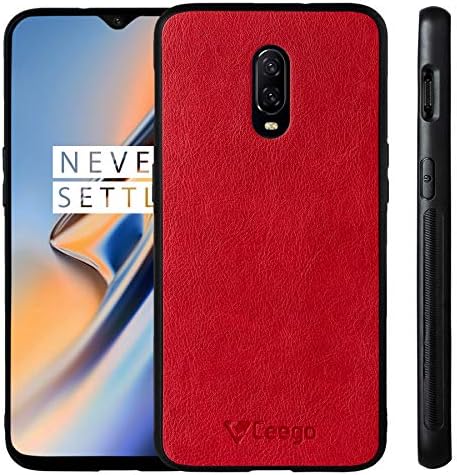 Ceego Back Cover for OnePlus 6T – Elita Ultra Slim Faux Leather Back Case for One Plus 6T [with Raised Edges] (Simply Red)