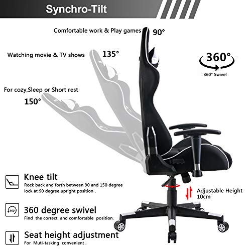 GTPOFFICE Gaming Chair Racing Style Office Ergonomic Conference Executive Manager Work Chair High Back Adjustable Swivel Computer Desk Task Chair Tilt E-Sports Chair (White)