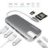 USB C Hub Adapter 8-in-1 Type C USB Multi port Adapter with Type C Charging Port, 4K HDMI Output,SD and TF Card Readers, Gigabit Ethernet, 3 USB 3.0 Ports for MacBook Pro 2015/2016, Google Chromebook